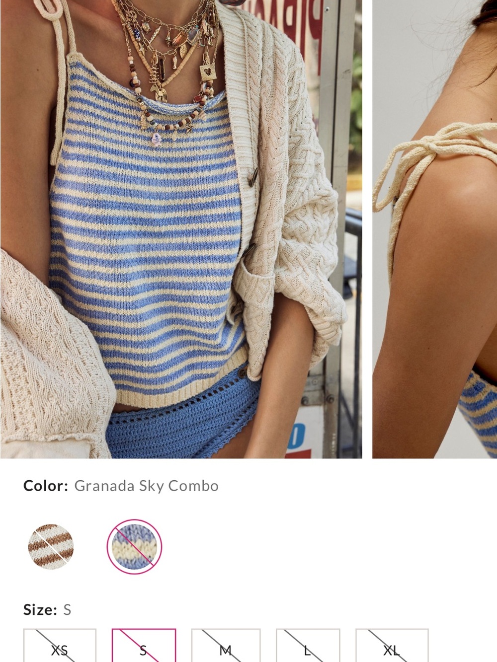 Free People Claire Tank- Blue and White